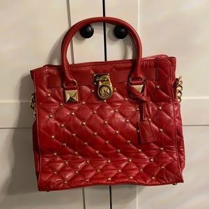Michael Kors Tote Double Strap Shoulder Handbag Bright Red with Gold Hardware